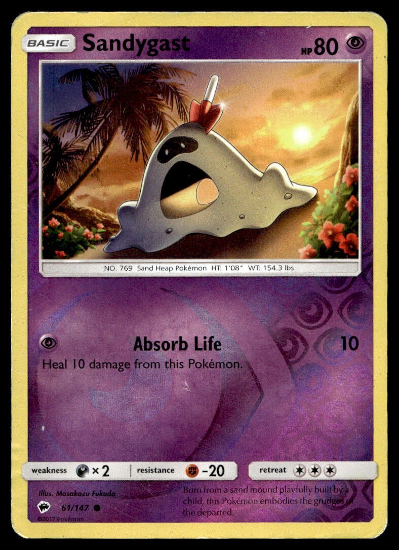 Sandygast 61/147 Pokemon Card Burning Shadows Rev Holo Common 80 HP Played C24.