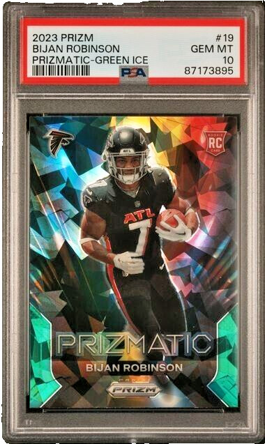Bijan Robinson 2023 Panini Prizm Prizmatic Green Ice #19 PSA 10 RC