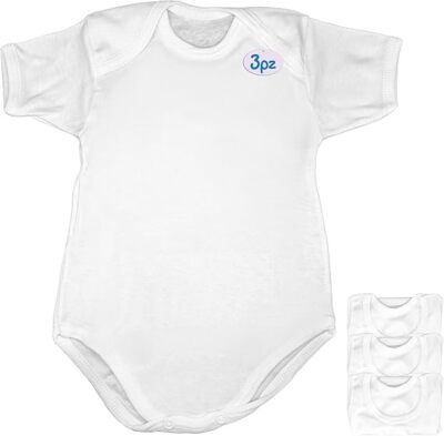 PASTELL - 6 BABY BODY UNTERHEMD MIT ÄRMELN KNOPFVERSCHLUSS WEISS BAUMWOLLE