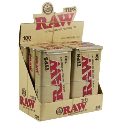 RAW NATURAL Pre Rolled Tips in Tin Raw Rolling Paper Pre-Rolled Tips 100CT/6TIN