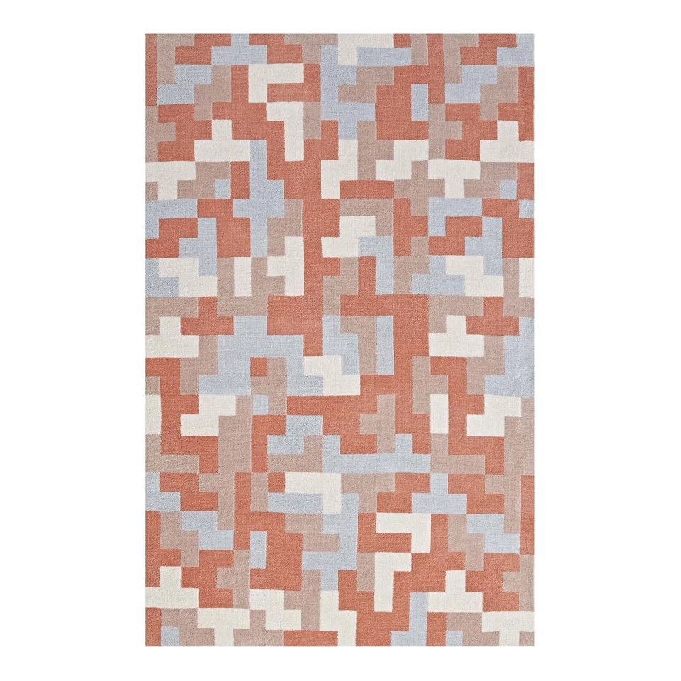 Contemporary Modern Abstract 8x10 Area Rug in Multicolored Coral and Light Blue - Изображение 2 из 4