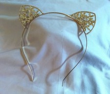 Gold Tone Cat Ear Headband For Halloween Costume Cosplay  Parties