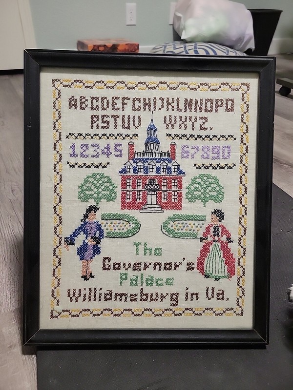 Vintage Cross Stitch Sampler Colonial Williamsburg The Governors Palace 11”x14”