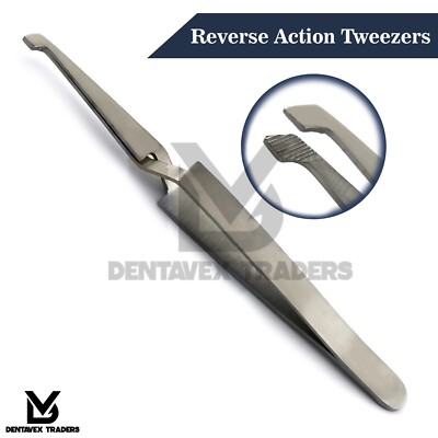 Dental Reverse Action Tweezer 13cm Self Close Bracket Bond Serrated Orthodontics