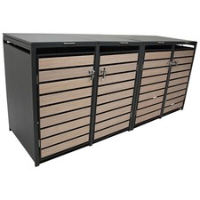 Mülltonnenbox 4-er Mülltonnenhaus Müllbox, 4x 240l, 264x80x116cm grau Holzoptik