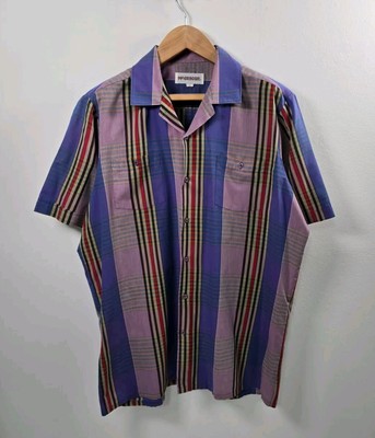 Vintage McGregor Madras Plaid Checked Open Cuban Camp Collar Shirt Large 70s 80s