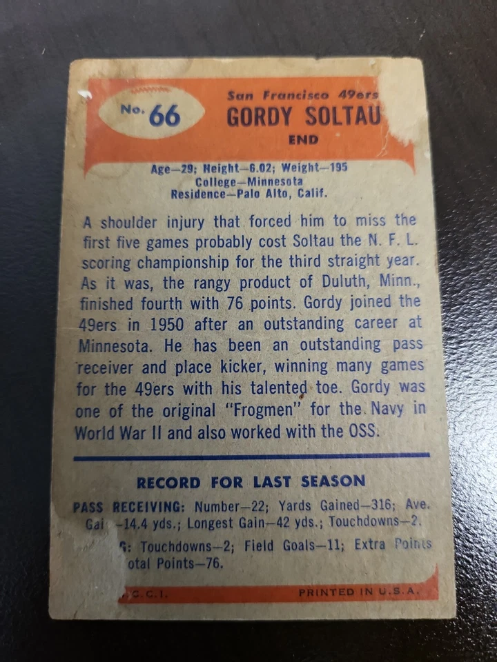 1955 Bowman Gordy Soltau card #66 - Image 2 of 2