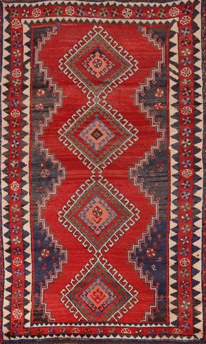 Semi-Antique Wool Tribal Area Rug 4x7 Hand-knotted Geometric Traditional Carpet - Picture 1 of 24