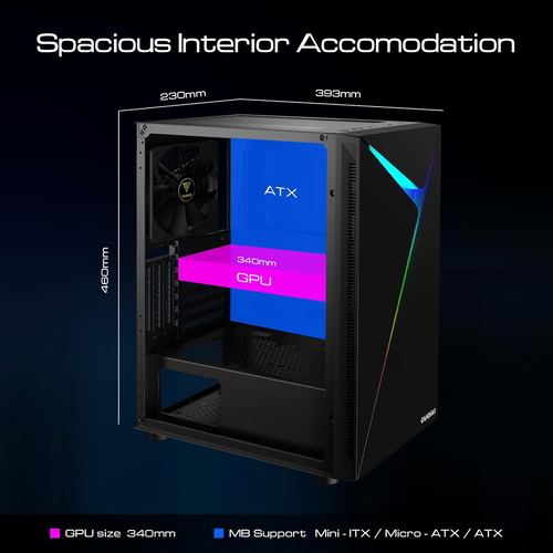ATX Mid Tower Gaming Computer PC Case with Tempered Glass Swing Door, 1 - Afbeelding 2 van 8