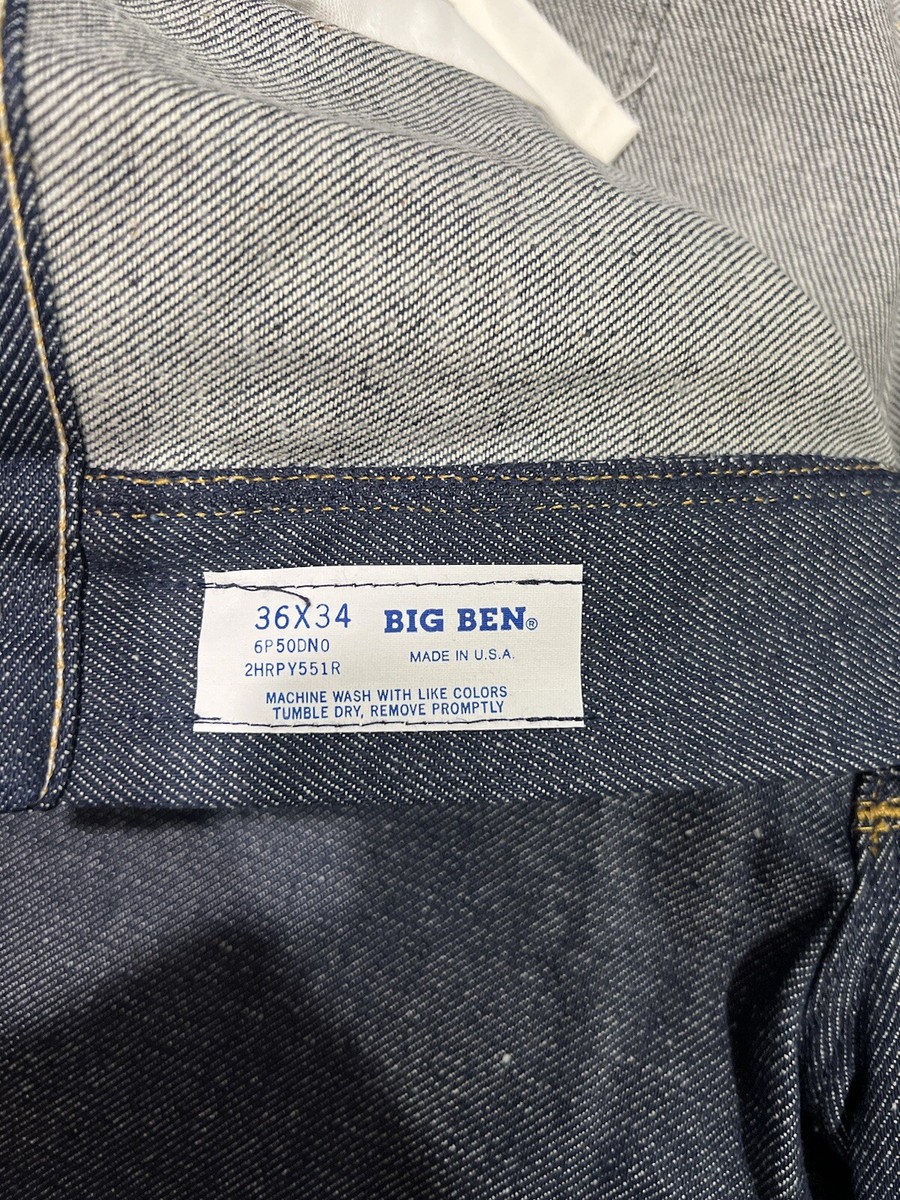 Big Ben By Wrangler 36x34 Raw Denim Men's DEADSTOCK Vintage Denim