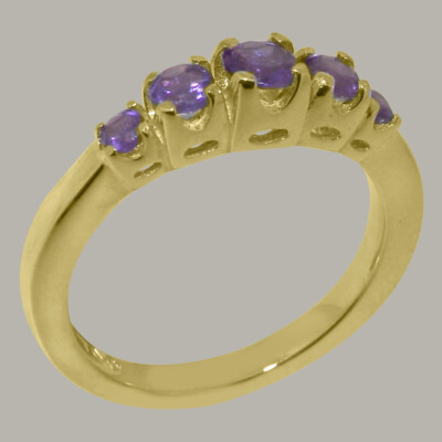 Solid 14k Yellow Gold Natural Amethyst Womens band Ring - Sizes J to Z