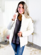 Zenana Puffer Zip Up Jacket With Pockets In Bone New S-l Qj-1173ab