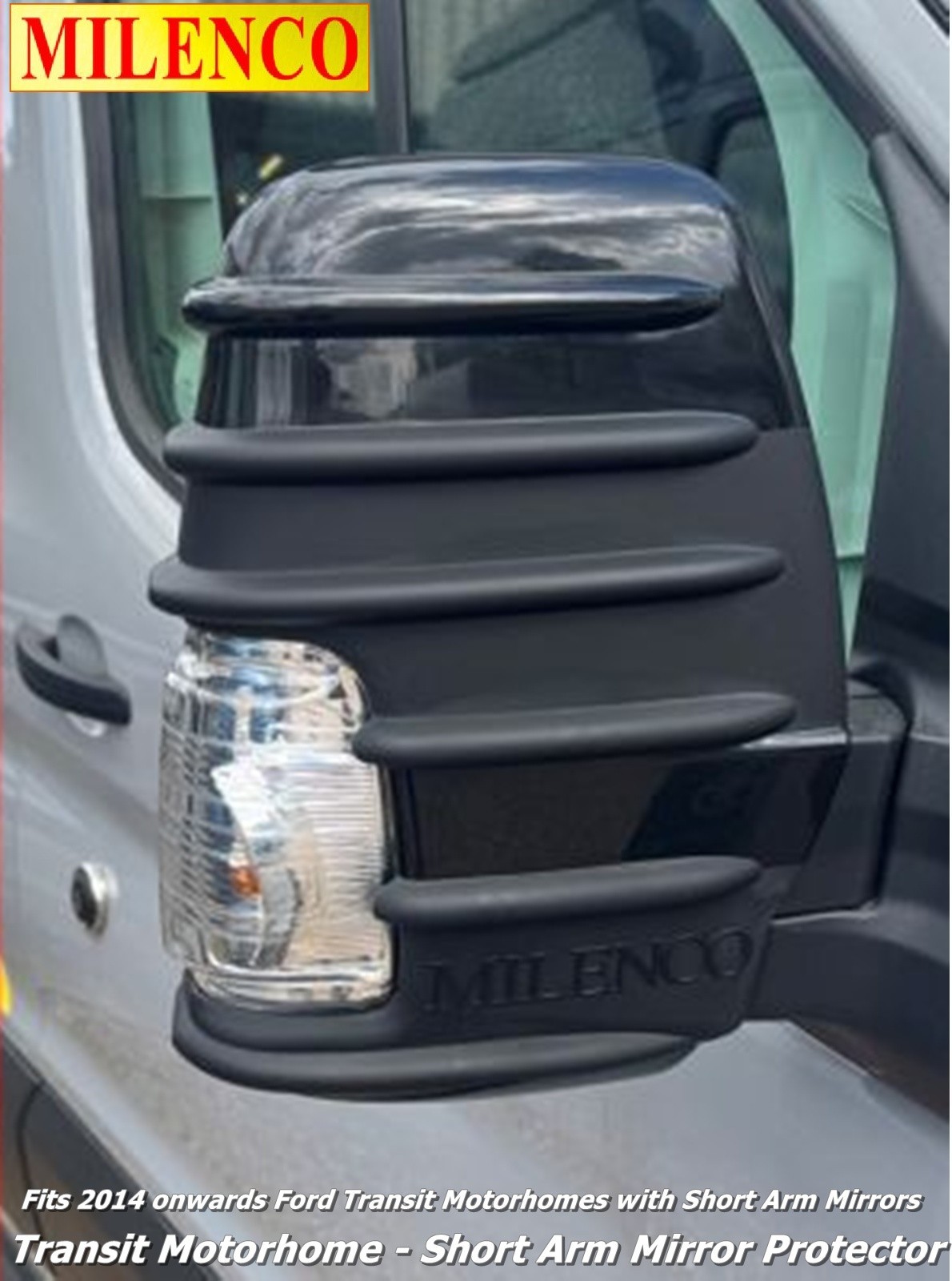 Milenco Transit Motorhome Short Arm Mirror Protectors - 2014 on  - Black