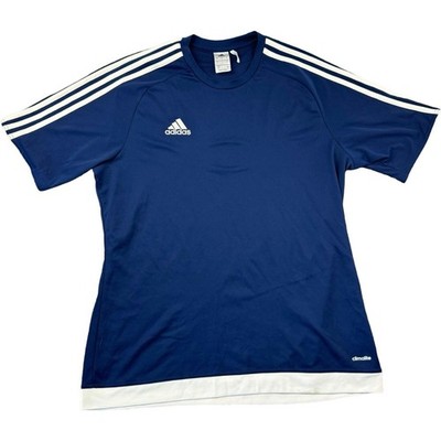 Adidas T-Shirt blau Large Trikot Climalite T-Shirt drei Streifen Sport Tee L