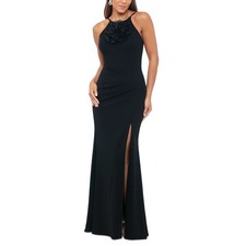 XSCAPE Women's Formal Dress Size 14 Black Sleeveless Thigh Slit Evening Gown