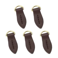 5pcs Zipper Pull, 1.42 Inch Leaf Leather Zipper Replacement Repair, Dark Brown