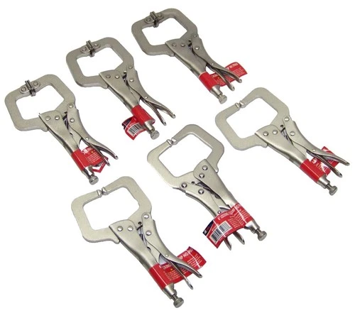 [6 Pack] 6" Locking C-Clamp Pliers Set | (3) Swivel Pads, (3) Regular Tips