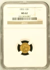1853 GOLD USA $1 LIBERTY HEAD DOLLAR COIN NGC RATING MS62