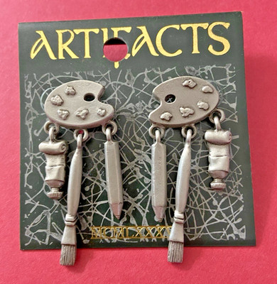 Vintage JJ Artifacts Jonette Paint Pallet Earrings MCMLXXXVI New