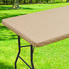 Rectangle Table Cloth, Waterproof Plastic Table Cover for 4FT Tables Elastic F