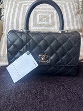 CHANEL Chevron Black caviar Small 9 inches Coco Handle Bag Gold HW