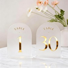 Frosted Arch Wedding Table Numbers with Stands 1-30, Gold Foil Printed 5x7 Ac...