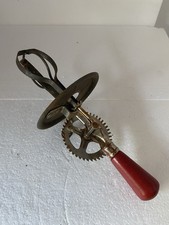 Vintage Egg Beater A&J Red Wood Handle Mixer Kitchen 1923 Patent Made In USA