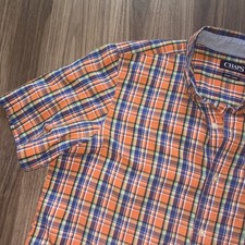 Chaps Ralph Lauren Dress Shirt Plaid Stretch Easy Care Mens Size Large Orange