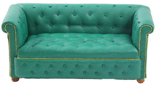 Puppenhaus GrüNes Leder Chesterfield Sofa Settee Jbm Miniatur Wohnzimmer-image