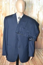 Hart Schaffner Marx Men Navy Blue Stripe 2 Front Button Suit Sz 46L Wst 40x38