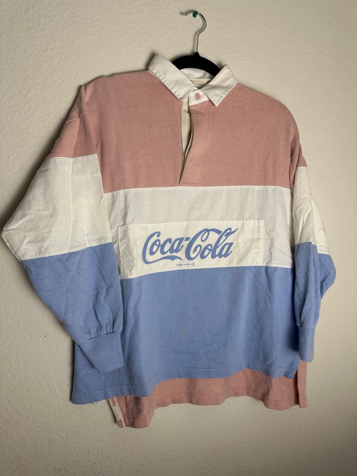 Vintage Coca Cola Rugby Long Sleeve Shirt Rare Color Small/XS 80s 90s