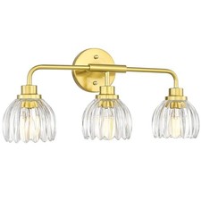 3 Light Bathroom Vanity Light, Gold Bathroom Light Brushed Gold & Clear Glass