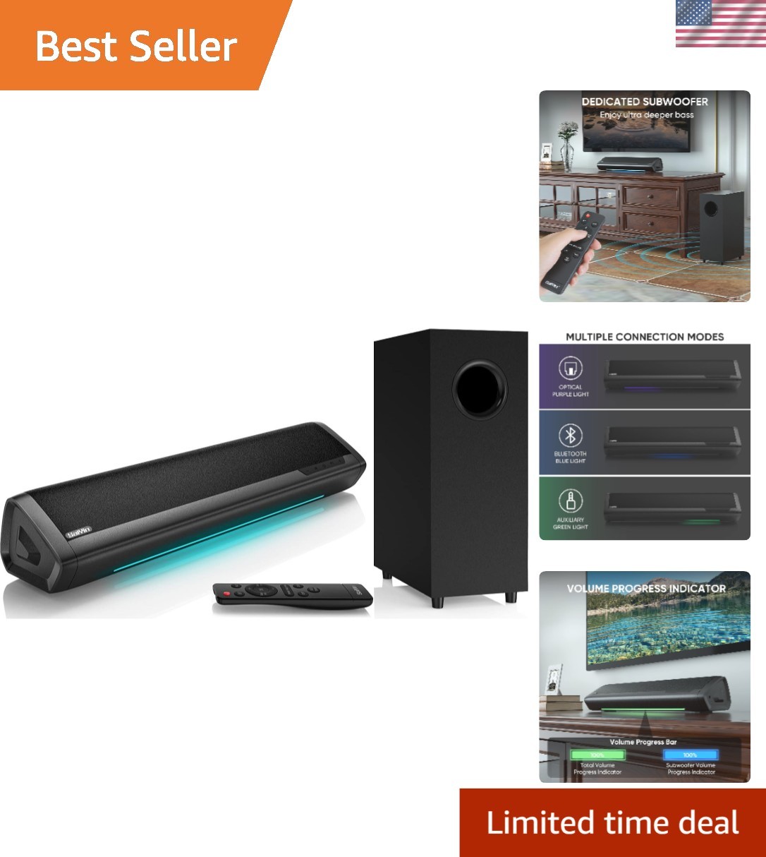 2.1 Deep Bass Soundbar with Subwoofer - Perfect for Gaming &