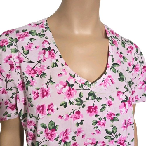 WOMAN WITHIN Pale Pink Floral V-Neck Short Sleeve Knit Top Tee size Large 18/20 - Picture 3 of 10