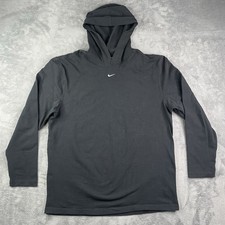 Vintage Nike Hoodie Mens XL Black Center Swoosh Pullover LIGHT Sweatshirt Y2K