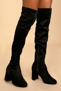Lulus Tahlia Black Faux Suede Over the Knee Boots - Size 7