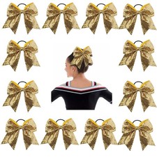 Oaoleer 12PCS 7'''' Large Glitter Cheer Hair Bows 1 Count Pack of 12 , Gold