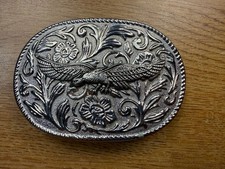 Oval Silver Tone Soaring Eagle Belt Buckle