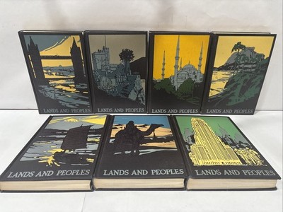 Lands and Peoples The World in Color  7 Book Set Art Deco Covers Illus 1964