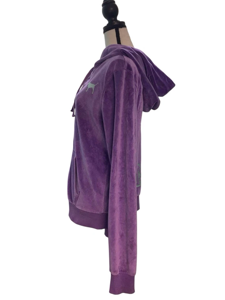 Victoria’s Secret PINK Velour Full Zip Hoodie Purple SZ L 2010 VINTAGE Y2K - Image 3 of 4