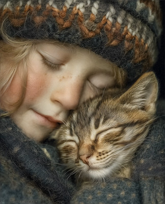 8x10 Little Girl Sleeping with Cat Art Print - 971582445