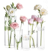 Juego de 5 jarrones cilíndricos de vidrio transparente 4”-10” centros de mesa de boda decoración NUEVO