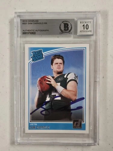 Sam Darnold Signed 2018 Donruss 301 RR Rookie Card Beckett Jets Seattle Seahawks