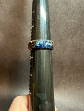 Handcrafted Wood Resin Band Ring With Blue Inlay Size 9