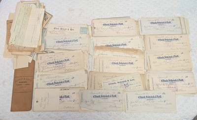 Huge Lot ELMWOOD IL Bank Checks & more CLINCH SCHENK LOTT Ephemera Peoria 
