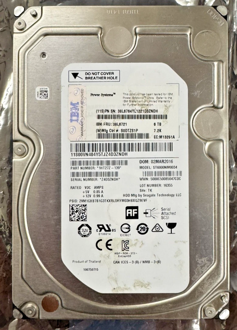 IBM 3.5 in Form Factor Internal Hard Disk Drives 7200 RPM Rotation