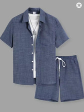 Men's 2 Piece Linen Look Shirt  Shorts Set Summer Casual Beach Outfit