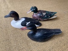 3 dekorative Vintage Enten Lockenten Ente Duck Holz geschnitzt Länge bis 33 cm