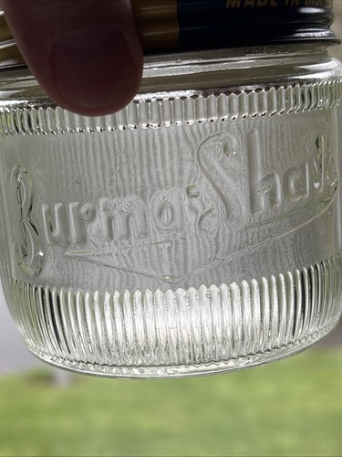 Vintage Burma Shave 14 Oz Ribbed Glass Jar with Lid 4" Tall Burma-Vita USA