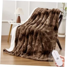  Faux Fur Heated Throw Blanket Electric - 50''x60'' Soft Flannel Heating 